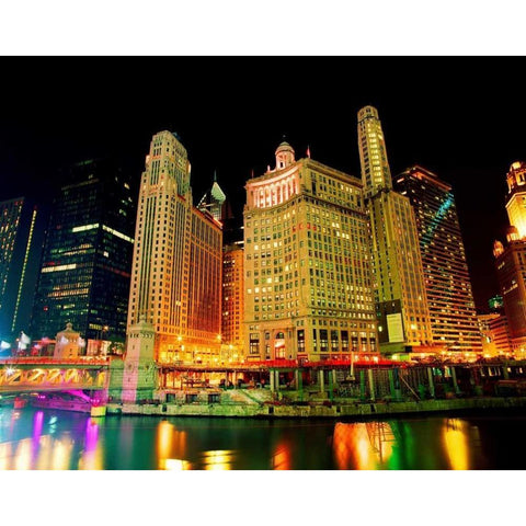 Chicago at Night II Gold Ornate Wood Framed Art Print with Double Matting by Stefko, Bob