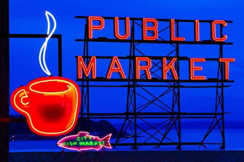 Public Market Sign I Black Ornate Wood Framed Art Print with Double Matting by Stefko, Bob
