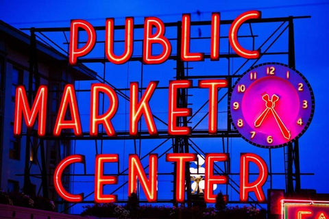 Public Market Sign II White Modern Wood Framed Art Print with Double Matting by Stefko, Bob
