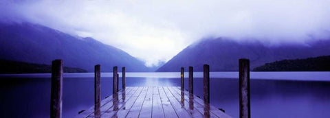 Serene Dock I Black Ornate Wood Framed Art Print with Double Matting by Stefko, Bob