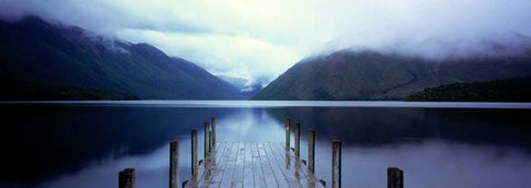 Serene Dock II White Modern Wood Framed Art Print with Double Matting by Stefko, Bob