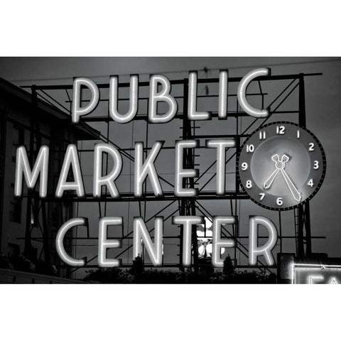 BW Public Market Sign II Gold Ornate Wood Framed Art Print with Double Matting by Stefko, Bob