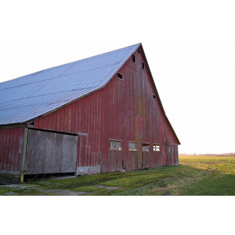 Red Barn at Sunset Black Modern Wood Framed Art Print with Double Matting by Styber, Dana