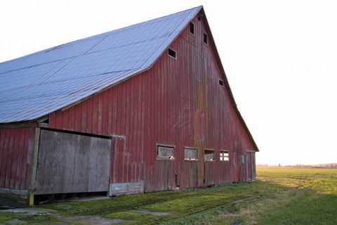 Red Barn at Sunset White Modern Wood Framed Art Print with Double Matting by Styber, Dana