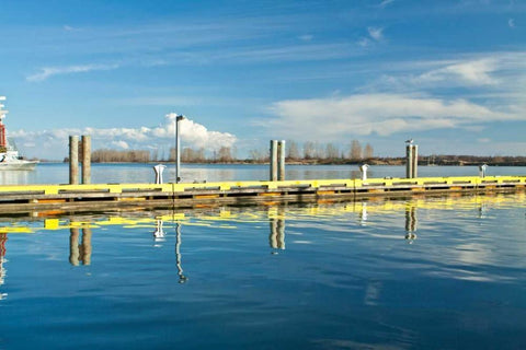 Steveston Scenic VI White Modern Wood Framed Art Print with Double Matting by Styber, Dana