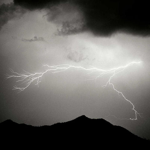 Mountain Lightning Sq. BW Black Modern Wood Framed Art Print by Taylor, Douglas