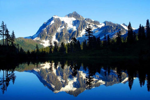 Shuksan Reflections II White Modern Wood Framed Art Print with Double Matting by Taylor, Douglas