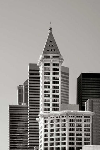 Smith Tower BW White Modern Wood Framed Art Print with Double Matting by Taylor, Douglas