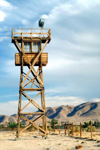 Manzanar Guard Tower White Modern Wood Framed Art Print with Double Matting by Taylor, Douglas