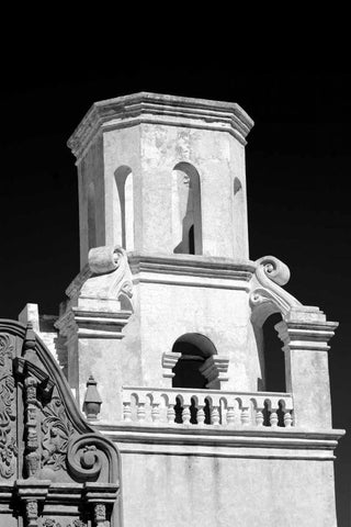 Unfinished Bell Tower BW Black Ornate Wood Framed Art Print with Double Matting by Taylor, Douglas