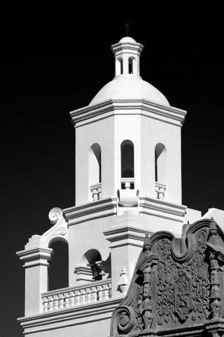 West Bell Tower BW White Modern Wood Framed Art Print with Double Matting by Taylor, Douglas