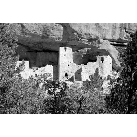 Cliff Dwelling At Mesa Verde BW White Modern Wood Framed Art Print by Taylor, Douglas