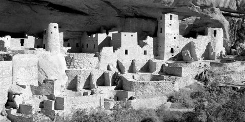 Cliff Palace at Mesa Verde BW White Modern Wood Framed Art Print with Double Matting by Taylor, Douglas