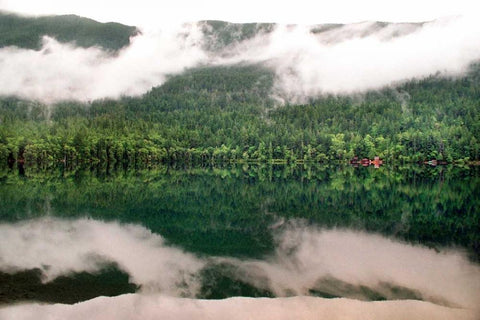 Lake Crescent Clouds White Modern Wood Framed Art Print with Double Matting by Taylor, Douglas