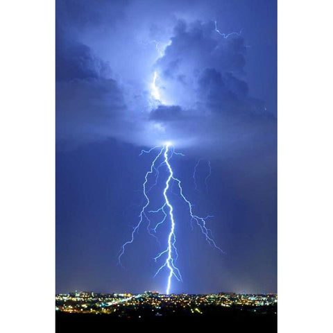 Blue Lightning Black Modern Wood Framed Art Print with Double Matting by Taylor, Douglas
