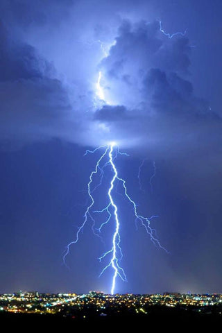 Blue Lightning White Modern Wood Framed Art Print with Double Matting by Taylor, Douglas