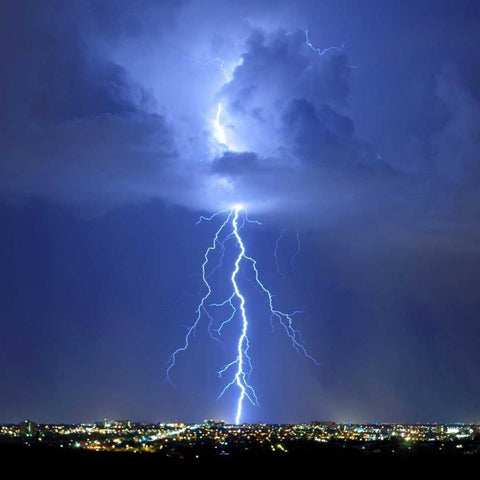 Blue Lightning Sq Black Modern Wood Framed Art Print by Taylor, Douglas