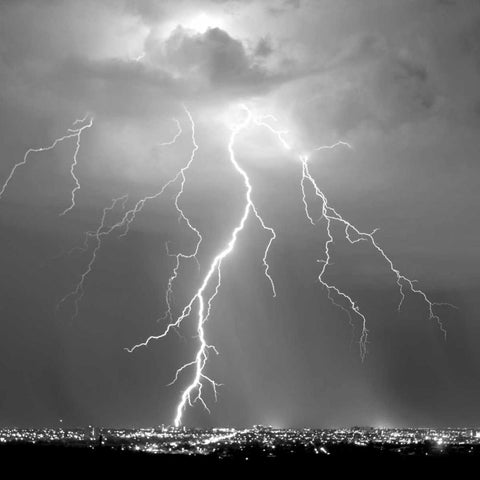 Urban Lightning II BW White Modern Wood Framed Art Print with Double Matting by Taylor, Douglas