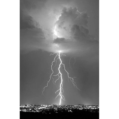 Blue Lightning BW White Modern Wood Framed Art Print by Taylor, Douglas