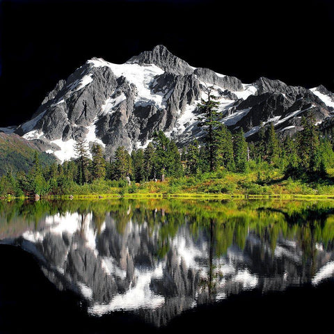 Shuksan Reflections White Modern Wood Framed Art Print with Double Matting by Taylor, Douglas