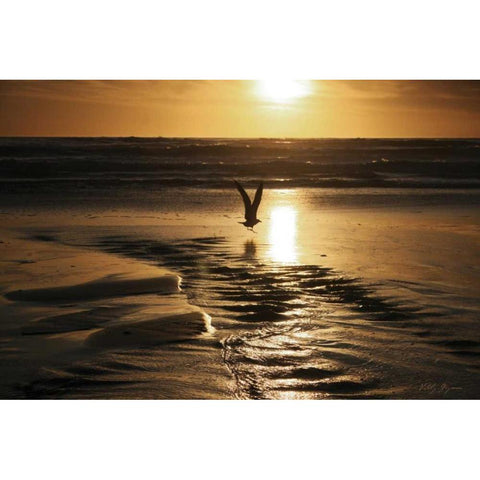 Sunset Bird Gold Ornate Wood Framed Art Print with Double Matting by Geyman, Vitaly