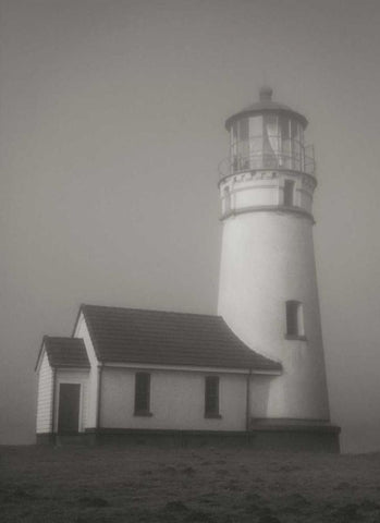 Misty Lighthouse II White Modern Wood Framed Art Print with Double Matting by Geyman, Vitaly