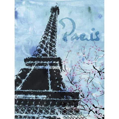 Blue Paris White Modern Wood Framed Art Print by Roberto, LuAnn