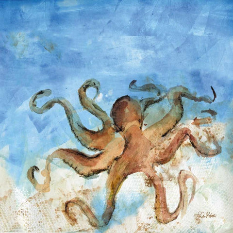 Ocean Octopus White Modern Wood Framed Art Print by Roberto, LuAnn