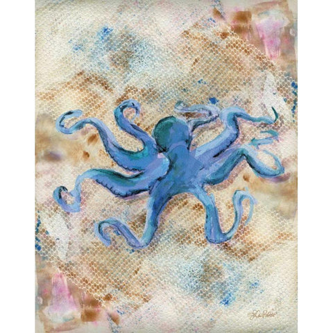 Blue Octopus White Modern Wood Framed Art Print by Roberto, LuAnn