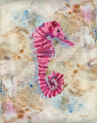 Pink Seahorse White Modern Wood Framed Art Print with Double Matting by Roberto, LuAnn