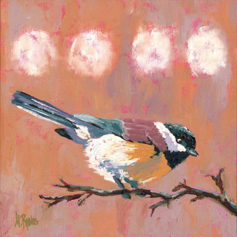 Delight Chickadee White Modern Wood Framed Art Print with Double Matting by Reeves, Molly