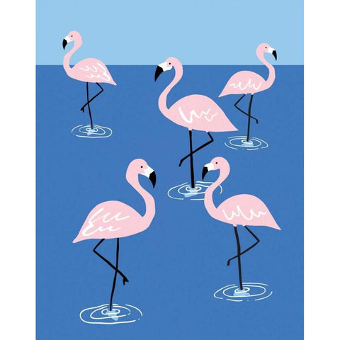 Flamingo Pond II White Modern Wood Framed Art Print by Serna, Isabel