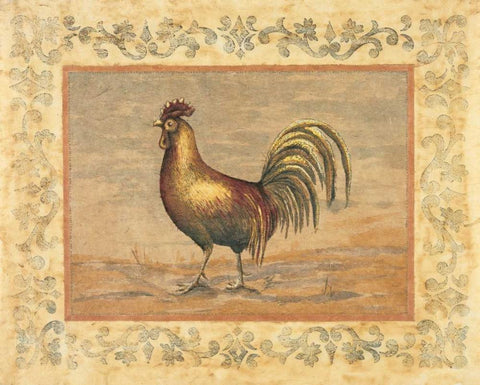 Rooster Black Ornate Wood Framed Art Print with Double Matting by Schippel, Banafshe