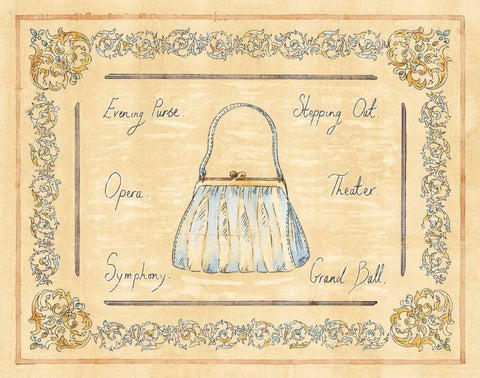 Evening Purse Black Ornate Wood Framed Art Print with Double Matting by Schippel, Banafshe