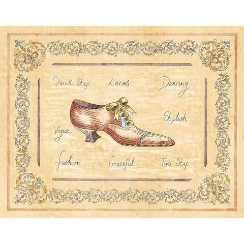 Vogue Shoe Gold Ornate Wood Framed Art Print with Double Matting by Schippel, Banafshe