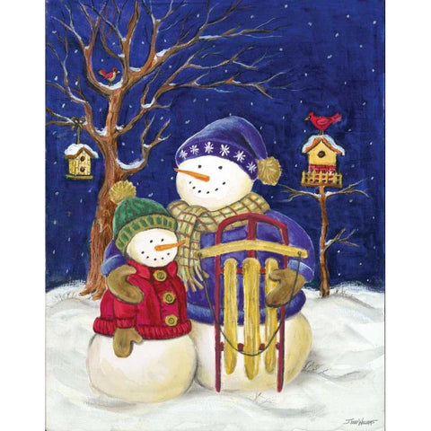 Sledding Duo Gold Ornate Wood Framed Art Print with Double Matting by Williams, Todd