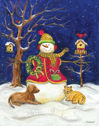 Snowman and Friends White Modern Wood Framed Art Print with Double Matting by Williams, Todd