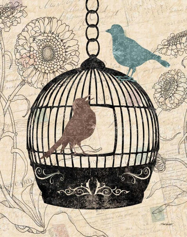 Birds and Blooms I Black Ornate Wood Framed Art Print with Double Matting by Williams, Todd