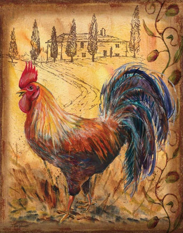 Tuscan Rooster II Black Ornate Wood Framed Art Print with Double Matting by Williams, Todd