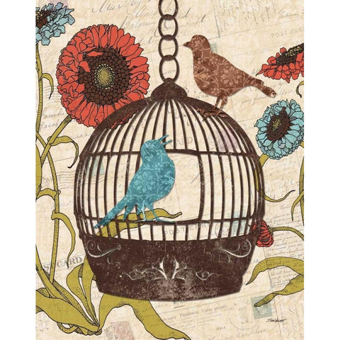 Birds and Blooms III Black Modern Wood Framed Art Print with Double Matting by Williams, Todd