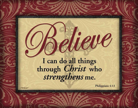 Red and Gold Believe White Modern Wood Framed Art Print with Double Matting by Williams, Todd