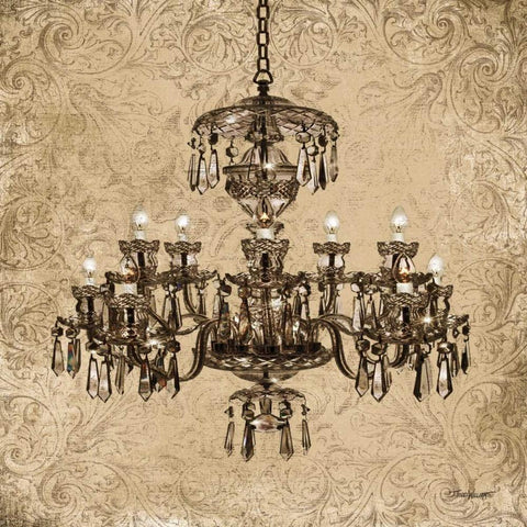 Vintage Chandelier II Black Ornate Wood Framed Art Print with Double Matting by Williams, Todd