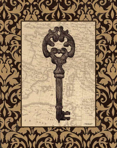 Old World Key I Black Ornate Wood Framed Art Print with Double Matting by Williams, Todd