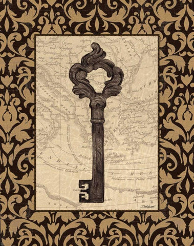 Old World Key II Black Ornate Wood Framed Art Print with Double Matting by Williams, Todd