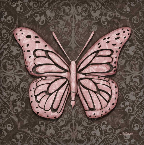 Pink Butterfly IV Black Ornate Wood Framed Art Print with Double Matting by Williams, Todd