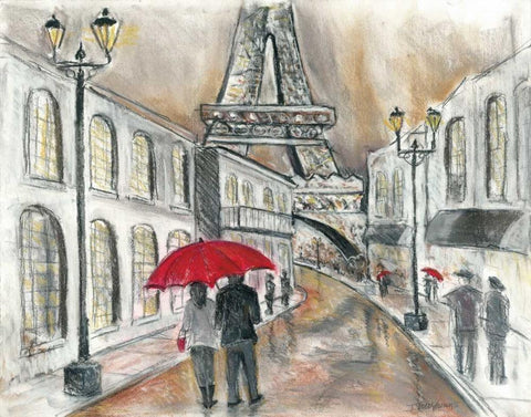 Rain in Paris White Modern Wood Framed Art Print with Double Matting by Williams, Todd