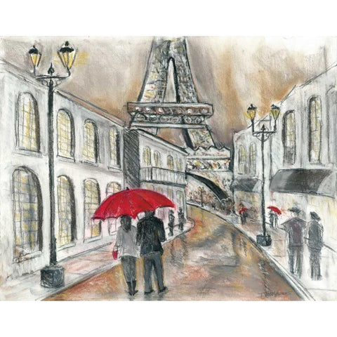 Rain in Paris Black Modern Wood Framed Art Print by Williams, Todd