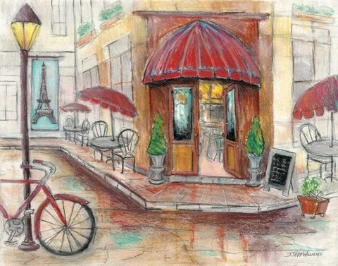 Paris Cafe White Modern Wood Framed Art Print with Double Matting by Williams, Todd