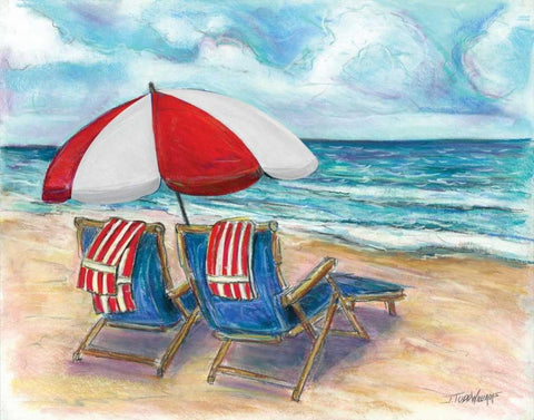 Beach Chairs White Modern Wood Framed Art Print with Double Matting by Williams, Todd