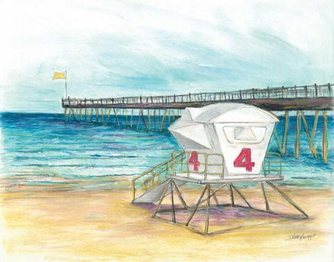 Lifeguard Station Black Ornate Wood Framed Art Print with Double Matting by Williams, Todd